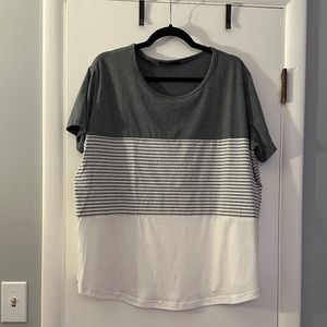 Zennilo Color Block Short Sleeve Top with Stripe Detail